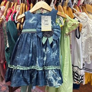 Charming Denim and Green Kids Dress